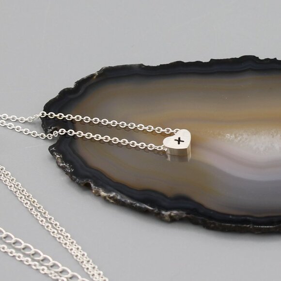 Jewelry necklace alphabet letter X silver tone heart love minimalist dainty new - Picture 3 of 6